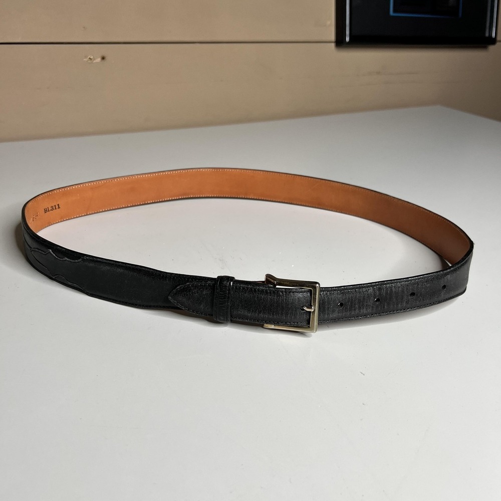 Lucchese Mens Black Leather Western Belt Buckle Made in USA BL311 Size 34